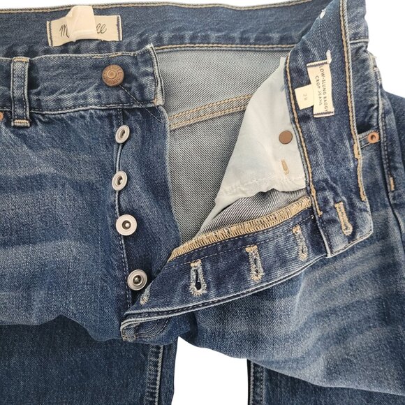 Madewell Low-Slung Baggy Crop Jeans Womens Size 28 Coswell Wash Distressed Hem - Picture 6 of 10